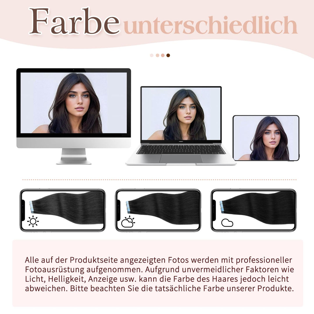 Tape in Extensions Echthaar, 24 Zoll 20pcs 50g, Invisible Tape Ins, Dünn & Komfortabel für Alltag &