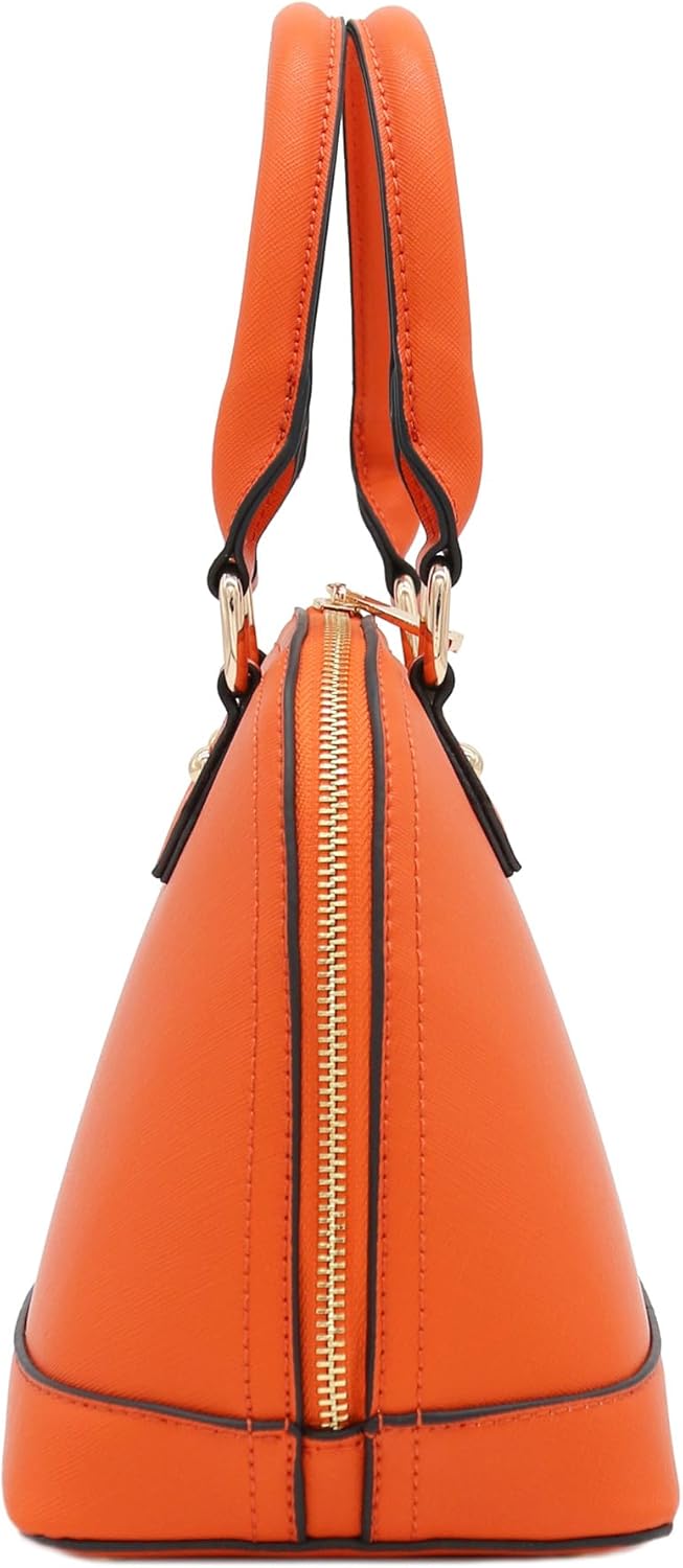 Saffiano Classic Dome Satchel mit Reissverschluss Orange, Orange/Abendrot im Zickzackmuster (Sunset