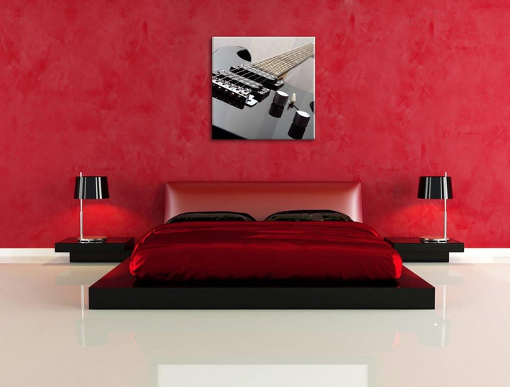 Pixxprint Black Guitar als Leinwandbild Quadratisch | Grösse: 70x70 | Wandbild| Kunstdruck | fertig