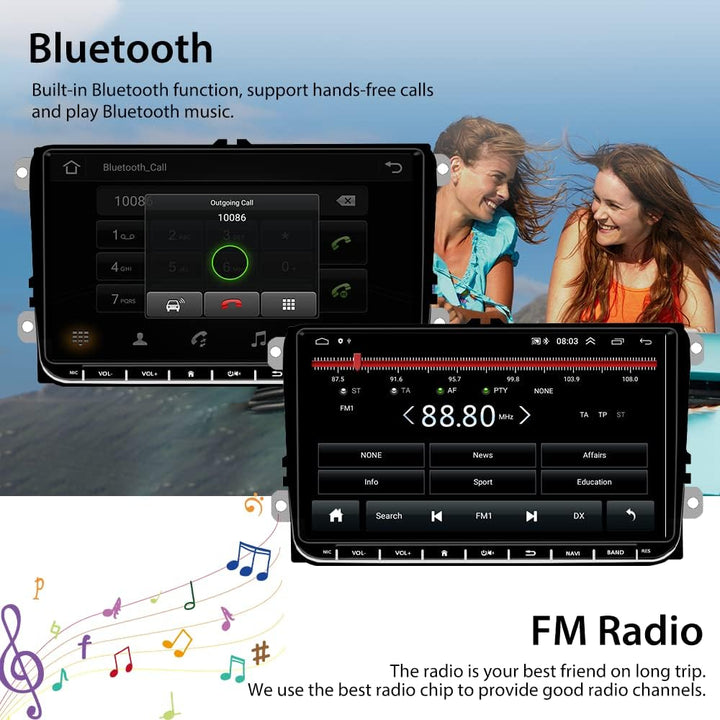 Hikity 9 Zoll Touchscreen Android Autoradio für VW Golf 5 Golf 6 Passat Polo Tiguan Caddy mit CarPla