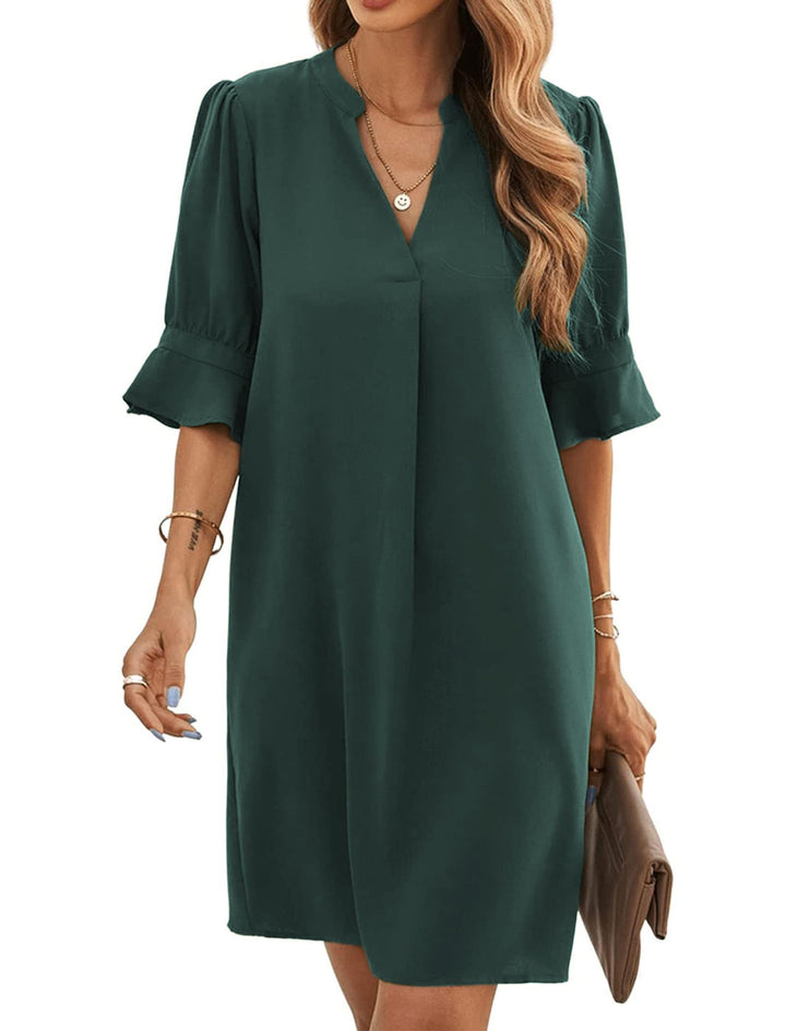 Famulily Frauen V-Ausschnitt Halbarm Hemdkleid Elegant Sommer Casual Einfarbig Kurzes Kleid S-XXL XL