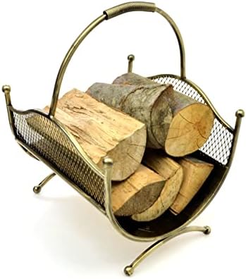 DIXIE STORE Holzkorb für Kaminholz aus Metall für 121 Kaminholz - Gold Holzregal Kaminholz Aussen -
