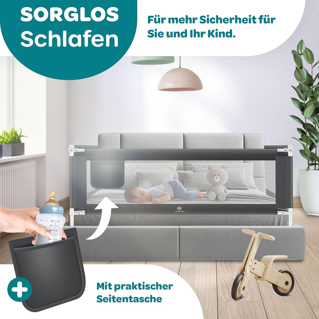 KESSER® Bettgitter 180cm Bettschutzgitter Kinderbettgitter für Kinder Babybettgitter Klappbar, Kinde