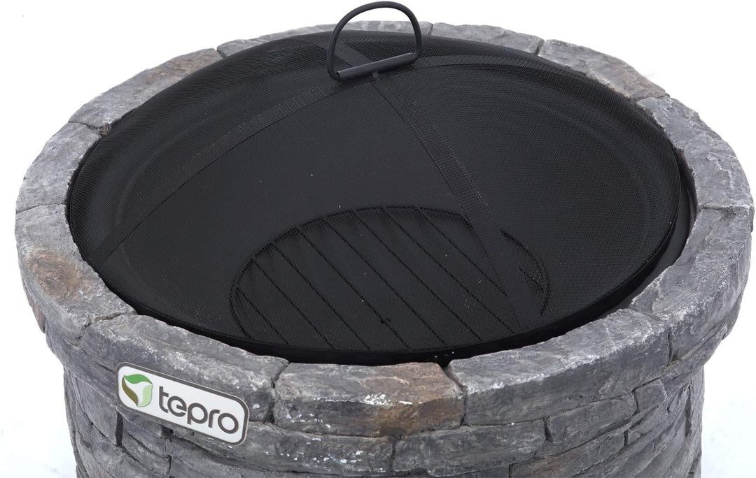 tepro Feuerstelle Gladstone Ø 67,5 cm – Outdoor Feuerstelle in eleganter Steinoptik mit Funkenschutz