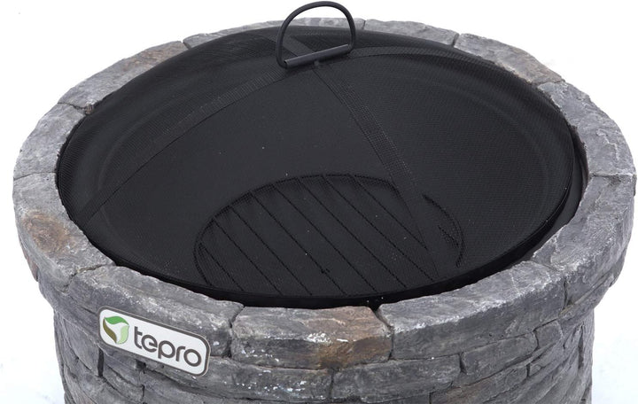 tepro Feuerstelle Gladstone Ø 67,5 cm – Outdoor Feuerstelle in eleganter Steinoptik mit Funkenschutz
