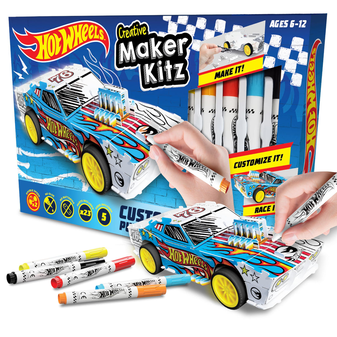 Hot Wheels by Bladez Toyz Auto-Kunst-Set zum Selbermachen für Kinder von 6–12 Jahren mit Markern, Ho