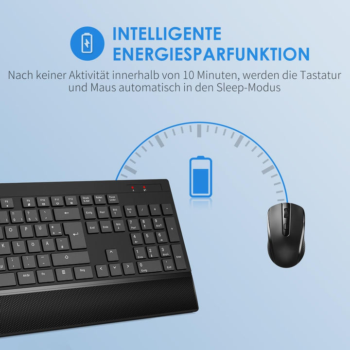 Kabelloses Tastatur-Maus-Set Combo 2,4 GHz Tastatur und kabellose Maus Für PC, Laptop, Ergonomische