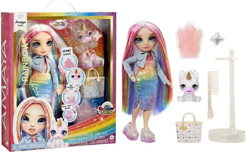 Rainbow High Modepuppe mit Schleim & Haustier - Amaya (Regenbogenfarben) - 28 cm Schimmernde Puppe m