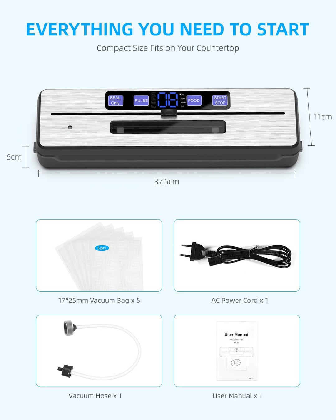 Carehabi Vakuumierer, Stark Vakuumiergerät mit 6 Modi, Vacumm Sealer mit Abnehmbarer Tropfschale, Sc