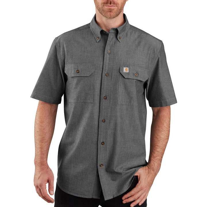 Carhartt Herren Loose Fit Midweight Chambray Short-Sleeve Work Utility Button Down Shirt S Black Cha