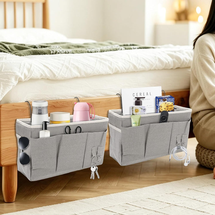 2 Pack Nachttisch-Hängeaufbewahrung Hängeorganizer mit 3 Fächern, Bett Organizer zum Einhängen, Häng