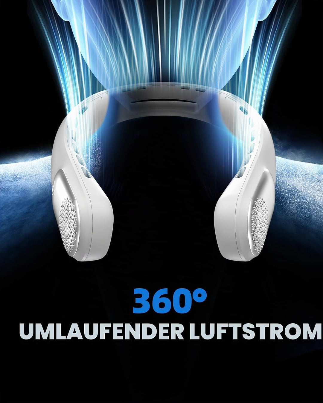 Peiyuu Hals-Ventilator, LED-Display, wiederaufladbar, tragbar, 360°-Kühlung, blattloser persönlicher