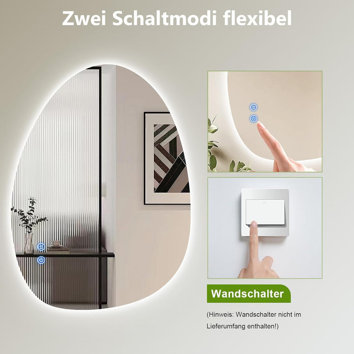 Youyijia Spiegel Mit Beleuchtung, 75 X 55 cm Asymmetrischer Badspiegel Mit Beleuchtung Mit Touch-Sch