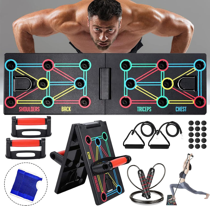 AOUZEA Push Up Board Fitnessgeräte, 12-in-1-Faltbares Multifunktions Tragbar Liegestütze Brett, Fitn