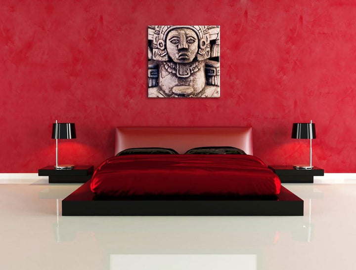 kleine Maya Skulptur, Format: 70x70 auf Leinwand, XXL riesige Bilder fertig gerahmt mit Keilrahmen,
