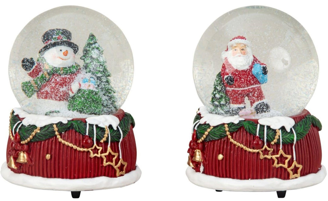 2 Stück Schneekugeln mit Spieluhr 15cm Weihnachtsmann Schneemann Weihnachtsdekoration Geschenkidee