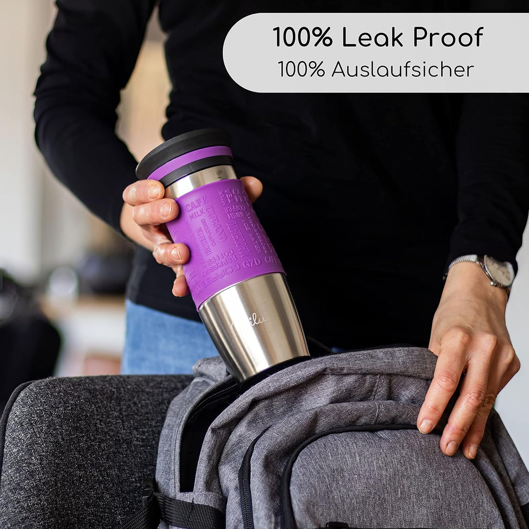 Milu Thermobecher 370ml 450ml Isolierbecher Kaffeebecher to go - 100% Auslaufsicher - Trinkbecher au