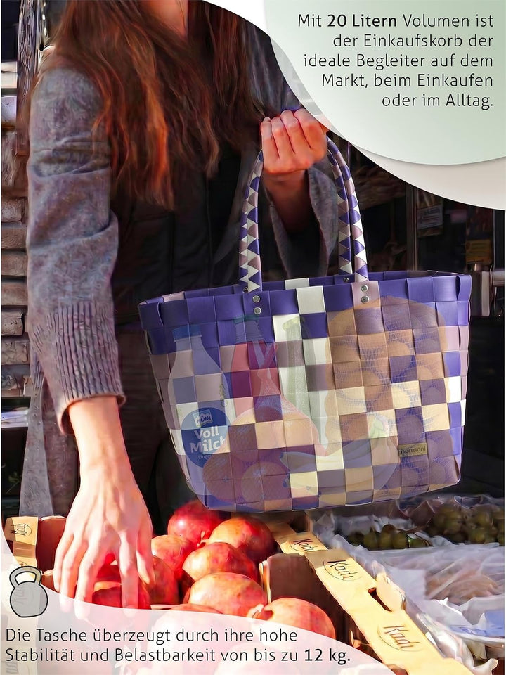 Einkaufstasche geflochten mit Henkeln - Tragetasche extra robust Farbe Classic/Lavendel Classic / La