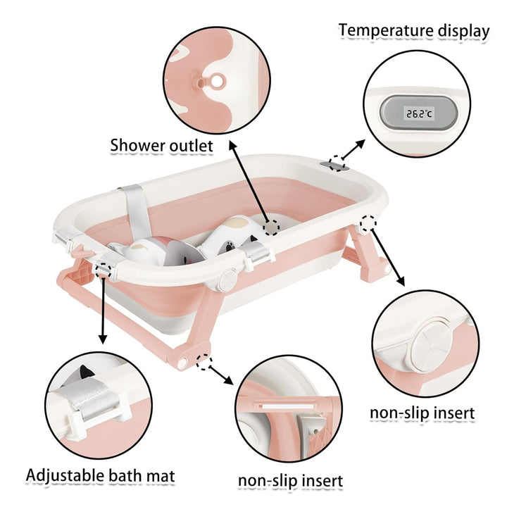 🔋Faltbare Babybadewanne XXL, mit Temperaturanzeige, Duschkissen, Duschstecker, rutschfeste Füsse, fa