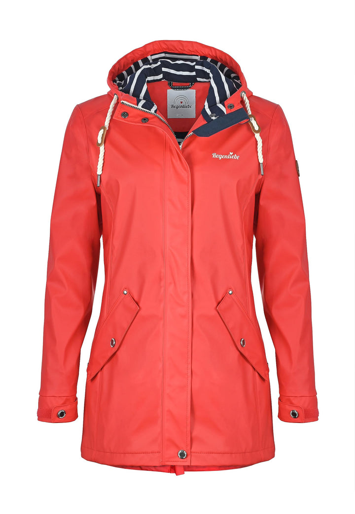 Regenliebe Damen Regenmantel Friesennerz gestreiftes Innenfutter 36 Rot, 36 Rot