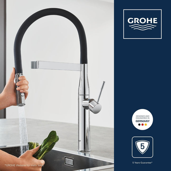 GROHE Essence, Küchenarmatur 2 Strahlarten (Wasserhahn Küche mit ausziehbarer Profibrause und magnet