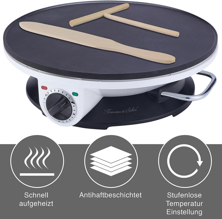 Rosenstein & Söhne Crepespfanne: XXL-Crêpes-Maker mit Antihaftbeschichtung, 1.200 Watt, Ø 32 cm (Cre