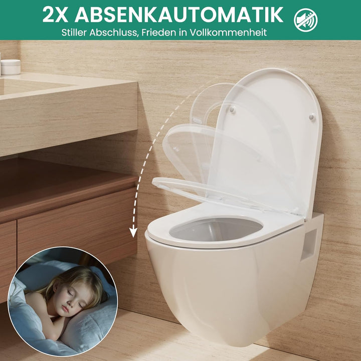 ANYCEE Toilettendeckel mit Absenkautomatik 42.5x36 CM, WC Sitz Kurzform D aus Duroplast, Klodeckel m