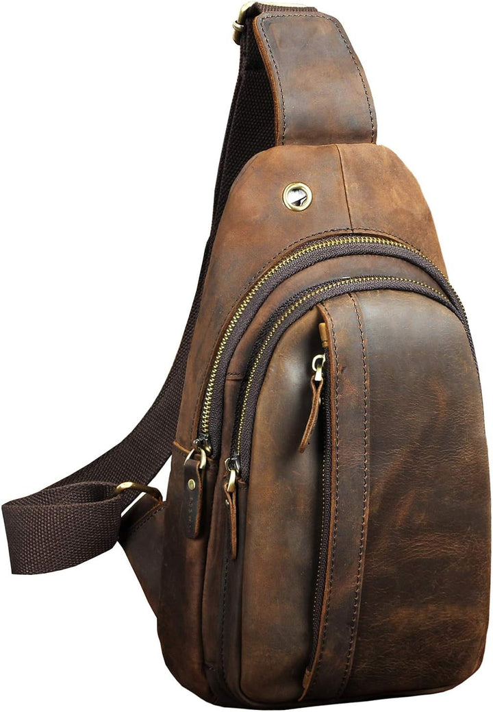 Le’aokuu Herren Echtes Leder Hüfttasche Brusttasche Bauchtsche Crossbody Bag Sling Bag Schultertsche