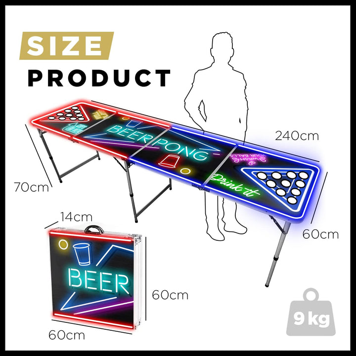Offizieller Spotlightholes Beer Pong Tisch mit Löchern Set | 1 Glow Beer Pong Tisch + 2 Regale + 22