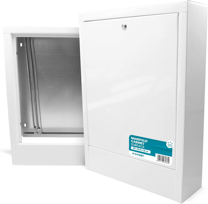 Verteilerschrank Zentrale Fussbodenheizung 4-6 Anschlüsse Aufputzgehäuse aus Weiss Pulverbeschichtet