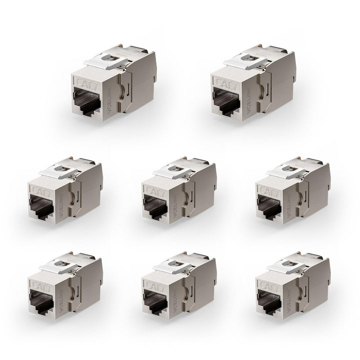 VCELINK 8x CAT7 Keystone RJ45 Modul Buchse, für LAN Kabel 10 Gbit/s bis 600 MHz AWG 22-24 & PoE, Wer
