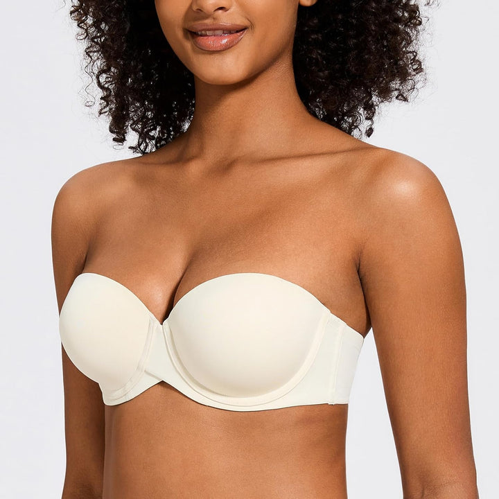 MELENECA Damen Push-Up Trägerlos BH - Bügel BH mit geformte Cups 70C Gebrochenes Weiss, 70C Gebroche