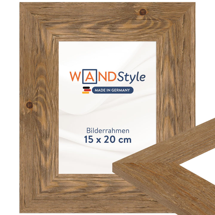 WANDStyle Bilderrahmen Eiche 15x20 cm aus Holz im Landhaus-Stil mit Aufsteller und Aufhänger, Fotora