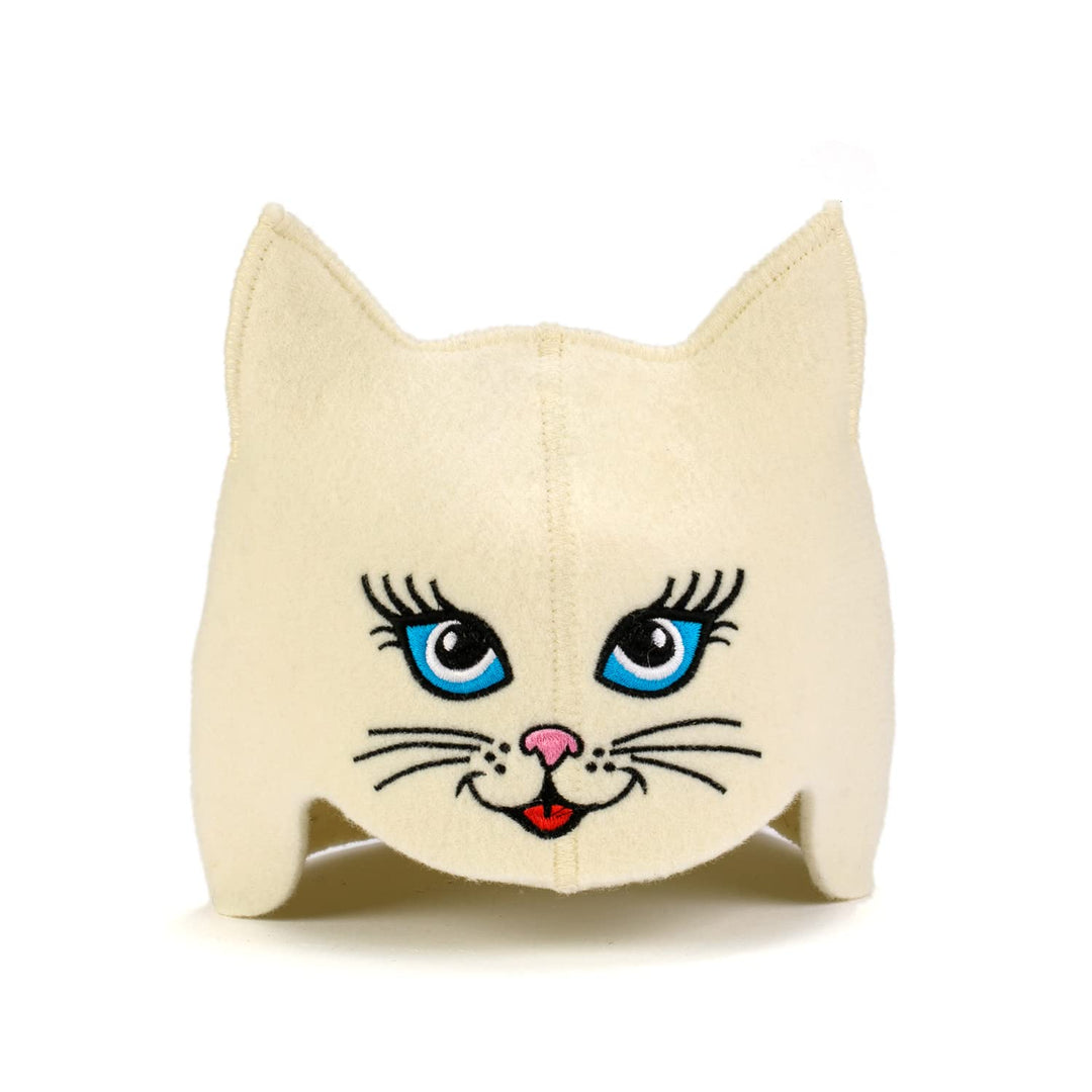 Saunahut für Damen und Herren aus Filz - Sauna Kitten Cat – Weiss Saunahut für Herren und Damen aus