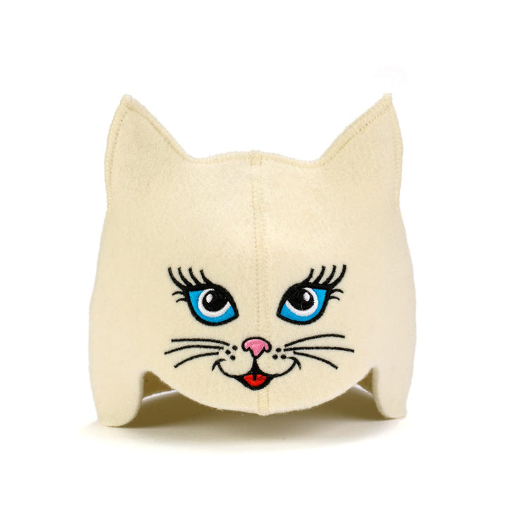 Saunahut für Damen und Herren aus Filz - Sauna Kitten Cat – Weiss Saunahut für Herren und Damen aus