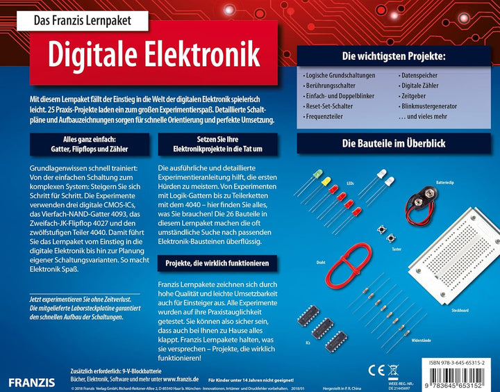 FRANZIS 65315 - Lernpaket Digitale Elektronik, Komplettset für 25 Praxis-Projekte, inkl. 84-seitigem