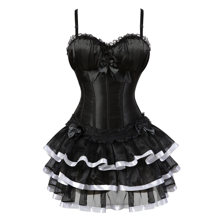 Jutrisujo korsett Damen vollbrust corsage kleid kurz rock mit träger strapse spitze schnürmieder bur