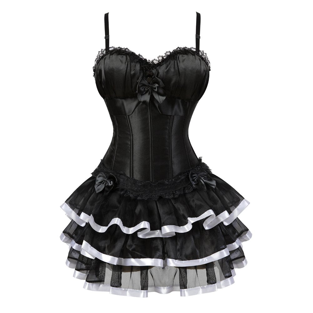 Jutrisujo korsett Damen vollbrust corsage kleid kurz rock mit träger strapse spitze schnürmieder bur