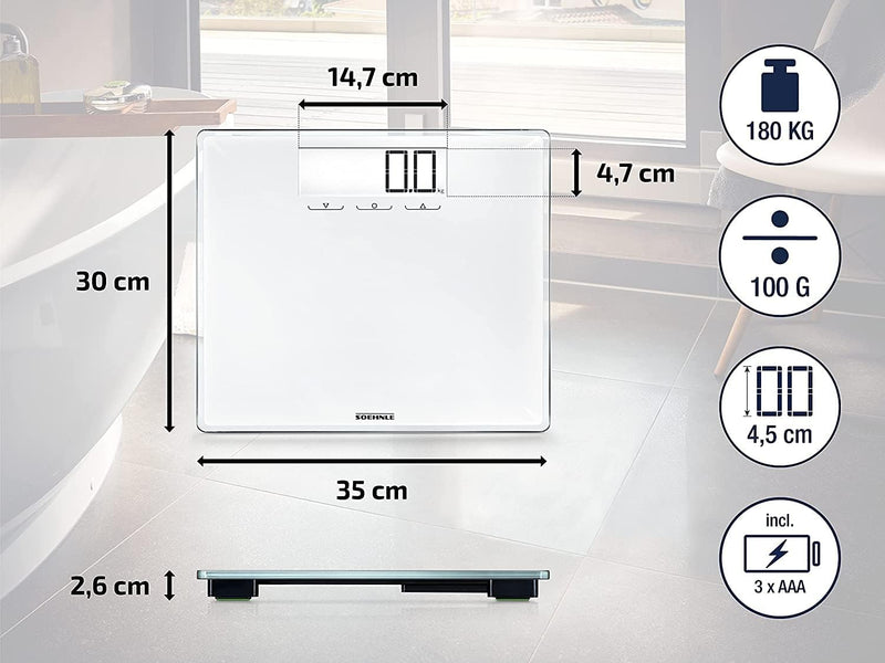 Soehnle Style Sense Multi 100, digitale Personenwaage, Gewicht bis zu 180 kg in 100 Gramm Schritten,