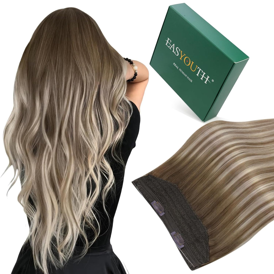 Easyouth Extensions Echthaar mit Draht Remy Haarverlangerung mit Draht 18 Zoll 80g Farbe Mittelbraun