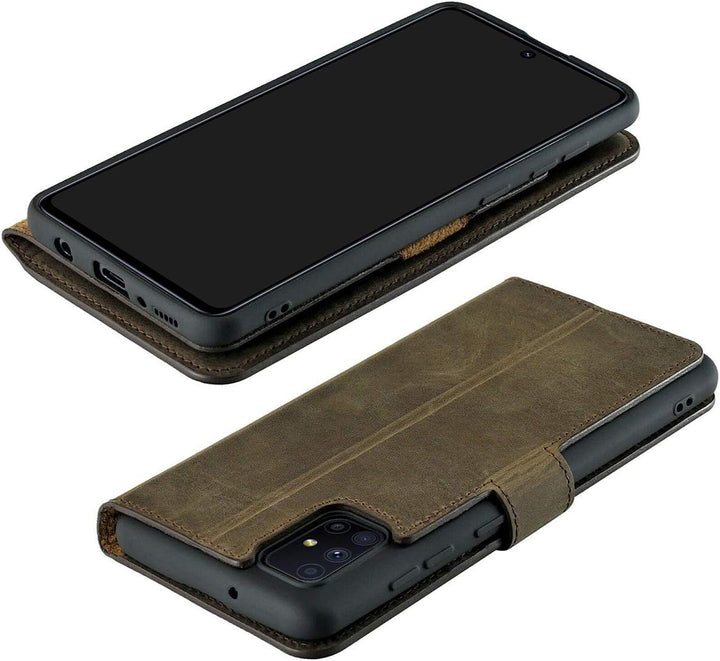 Suncase Book-Style Hülle kompatibel mit Samsung Galaxy M51 Leder Tasche (Slim-Fit) Lederhülle Handyt