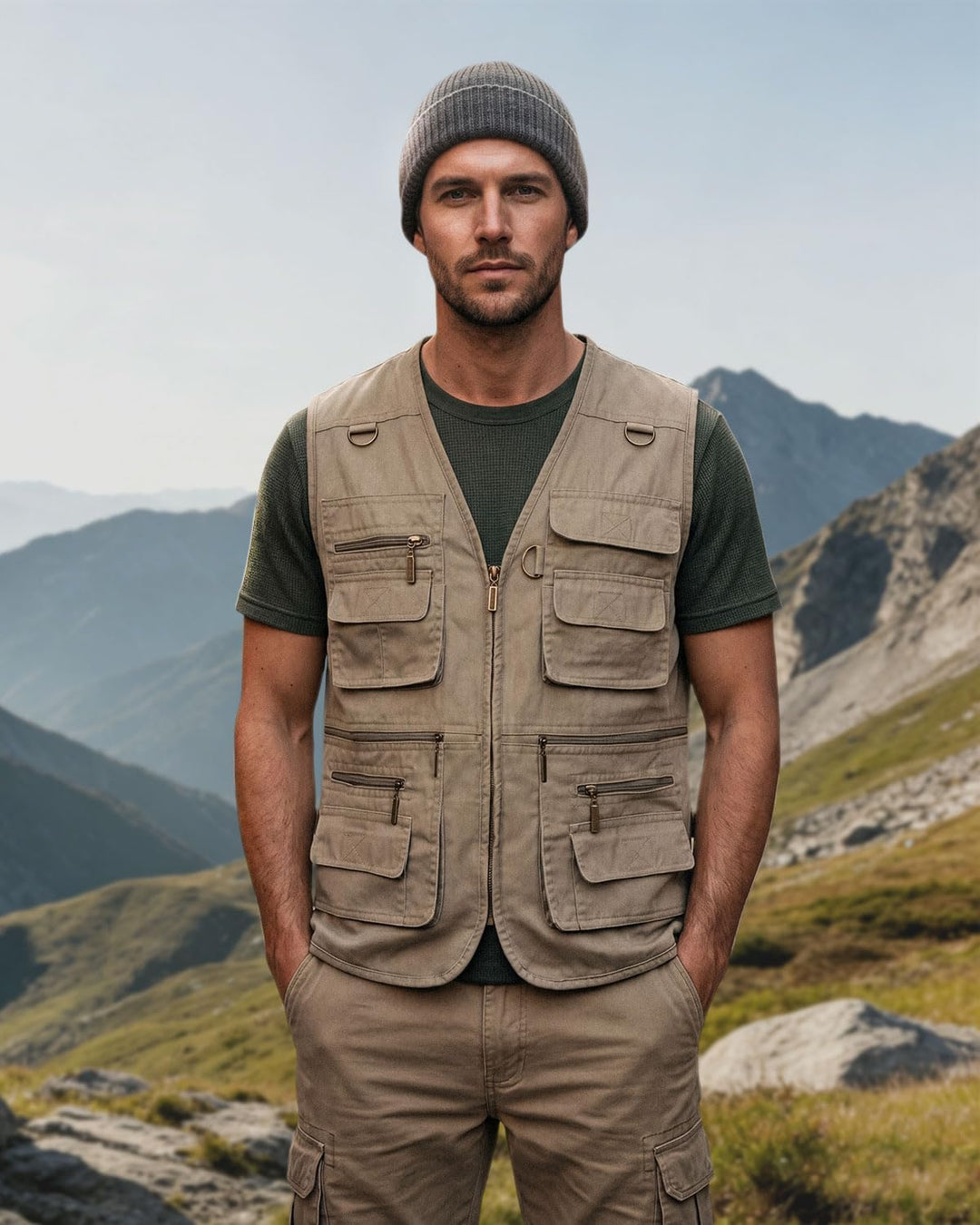 KTWOLEN Herren Outdoor Weste mit Multi-Taschened Anglerweste Jagd- und Angler Camping Wandern Weste