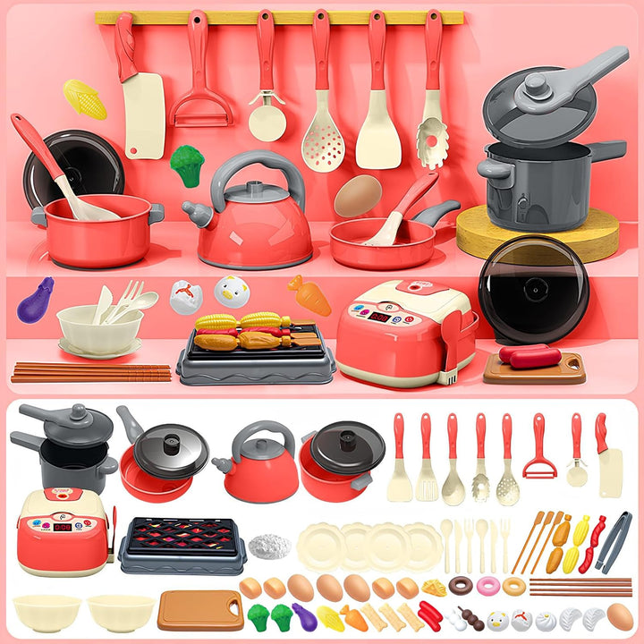 68 Pcs Komplettset für Kinderküchenzubehör, Küchen Rollenspiel Spielzeug, Küchenspielzeug mit Töpfen
