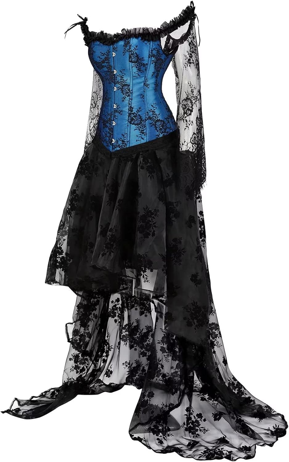 Korsett Damen Korsagenkleid Korsage Gothic Taille Lang Rock Hauch Bluse Kleid Elegant Frauen XXS Blu