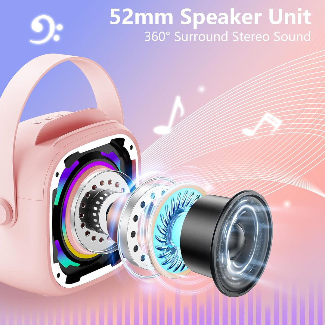 Karaoke Maschine Kinder mit 2 Mikrofonen, Tragbare Bluetooth Lautsprecher mit Telefonhalterung/Dynam