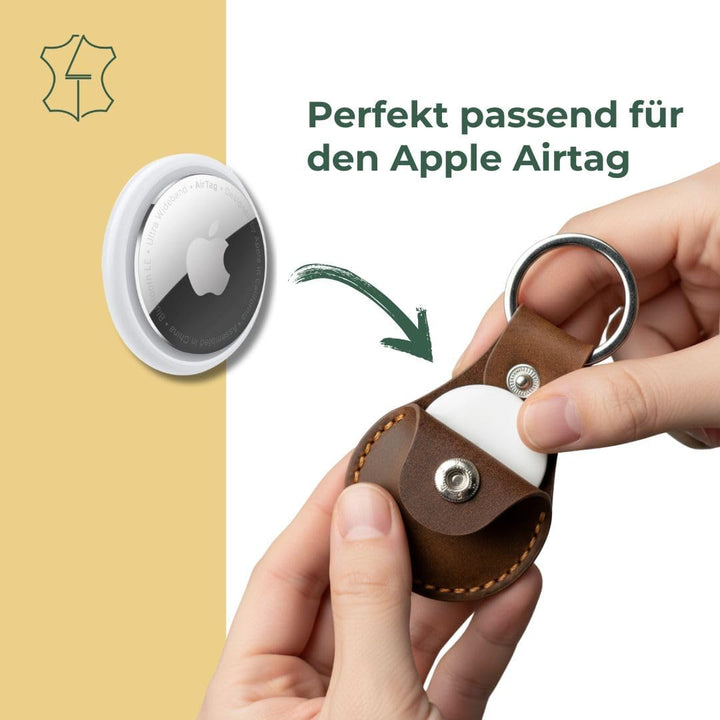2-Stück LEDERTRAUM Airtag Schlüsselanhänger ECHTES-Leder, Airtag Anhänger aus Leder, Apple Hülle (br