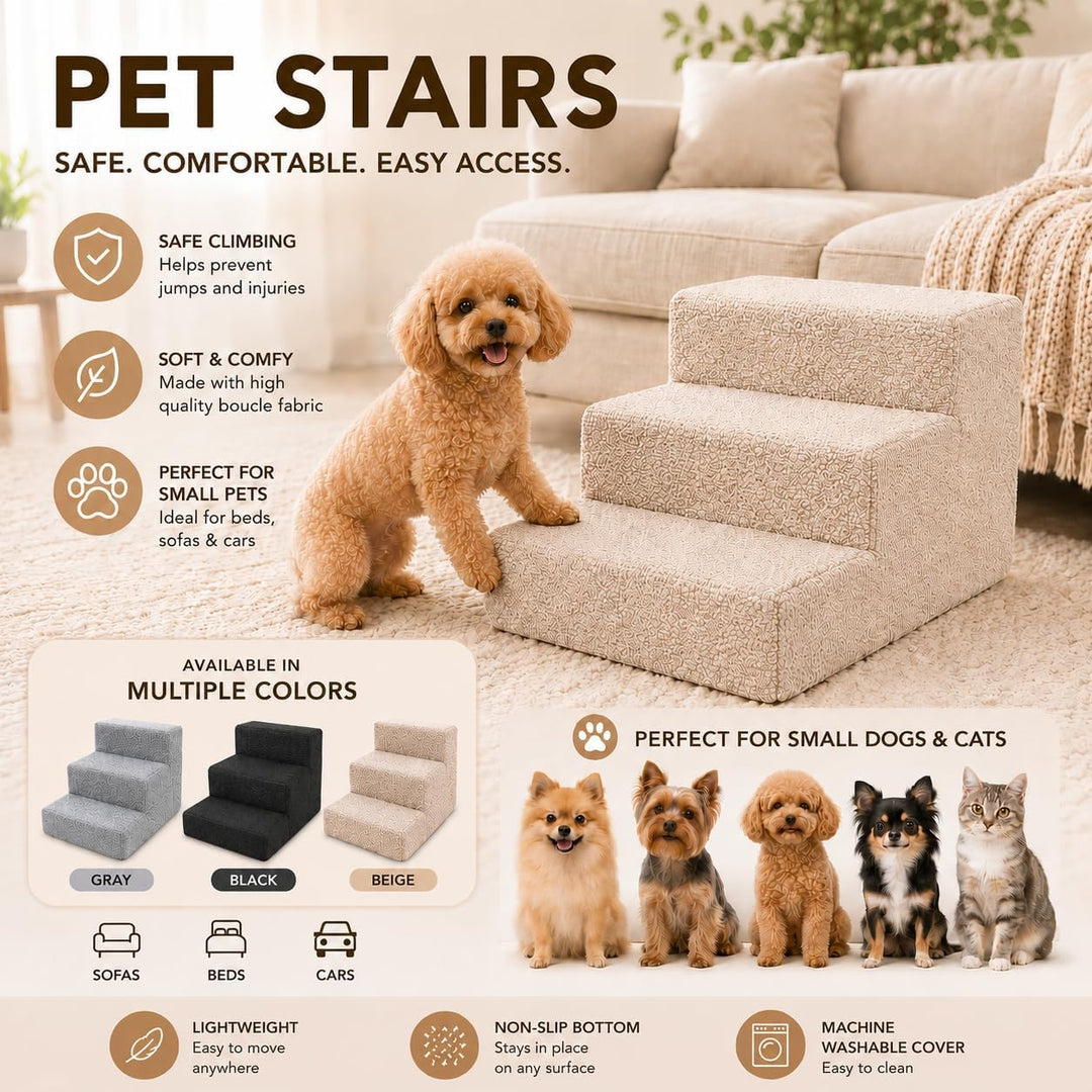 Muralo Hundetreppe 3 Stufen 30 cm, rutschfest, Wasserabweisend - Schwarz | Haustiertreppe für Kleine
