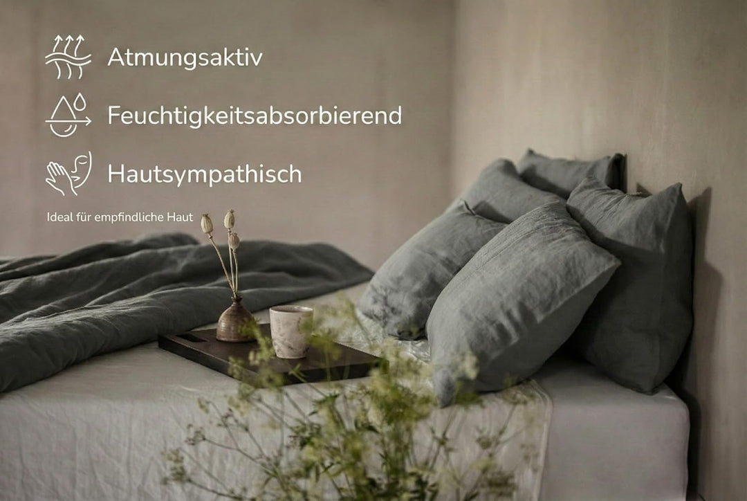 Ger3as Leinen Bettwäsche Set 100% Natur Leinen Stonewashed, Naturfaser Leinen, mit Hotelverschluss (