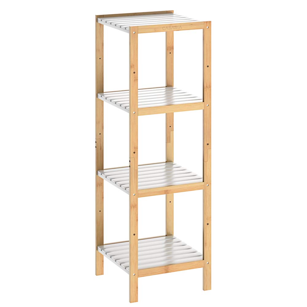 Casaria® Badezimmer Regal Bambus Holz 4 Ablagen Belastbarkeit 40kg Küche Wohnzimmer Bad Diele Standr