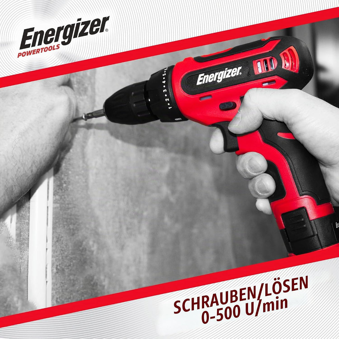 Energizer 12-V-Akkuschrauber – Eingebauter Akku – 25 Nm – 10-mm-Bohrfutter – 1,5 m USB-A/USB-C-Kabel